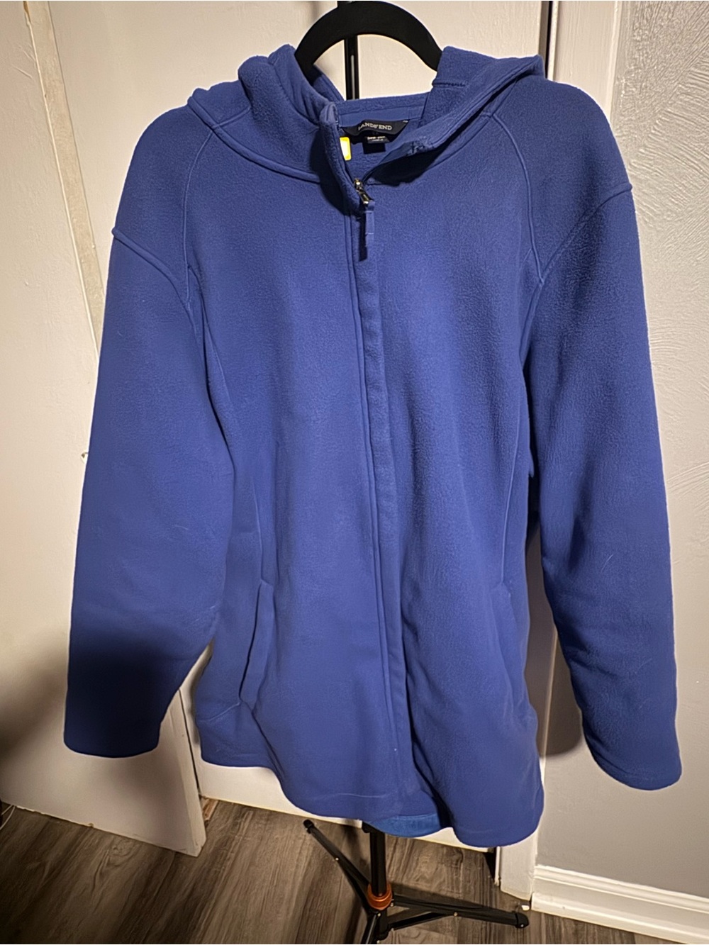 Landsβ End 3X 24W 26W Blue Fleece Full Zip Hooded Jacket Plus Size